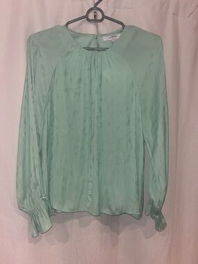 LK Bennett Mint Green Long-Sleeve Pleated Neck Blouse